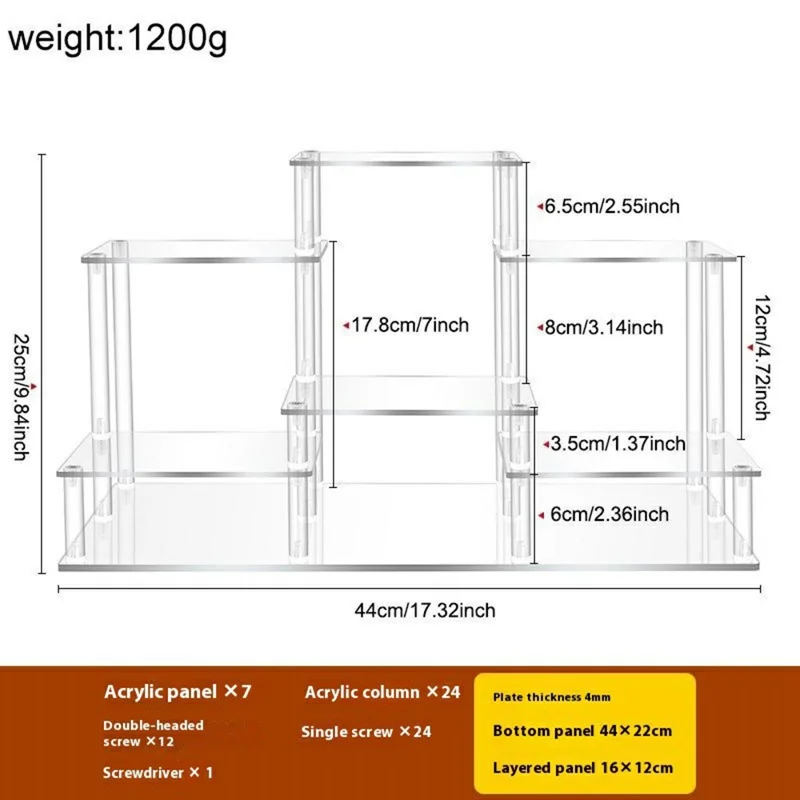 Size L Multi-Layer Acrylic Display Stand for Pop Mart Blind Box Figures Collectibles Desktop Organizer, 44 x 22 x 25cm - Transparent