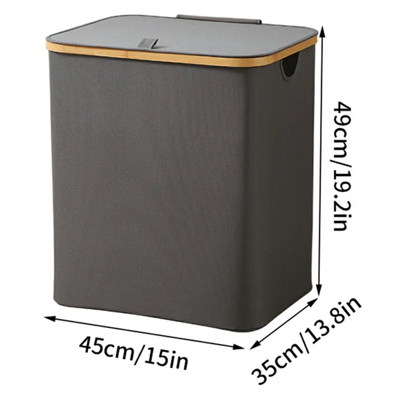Panier à linge pliable en tissu Oxford 600D taille XL avec cadre en bambou et couvercle - Gris