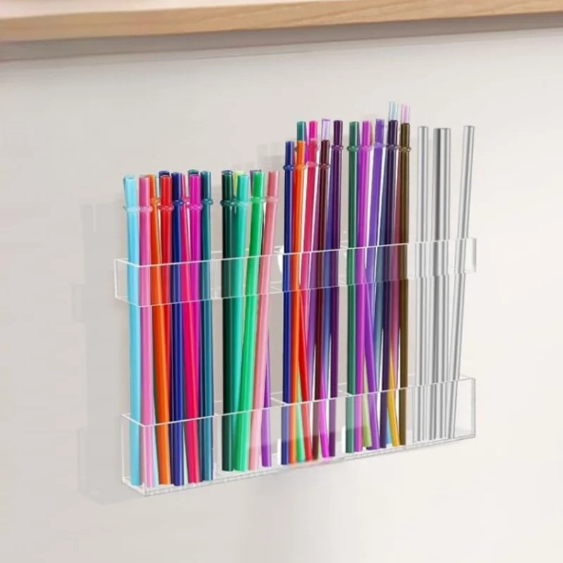 YX166 Suporte de Organização de Canudos para Armário com Montagem na Porta, Altura Ajustável, Design Separado, Suporte de Canudos em Acrílico com Adesivo