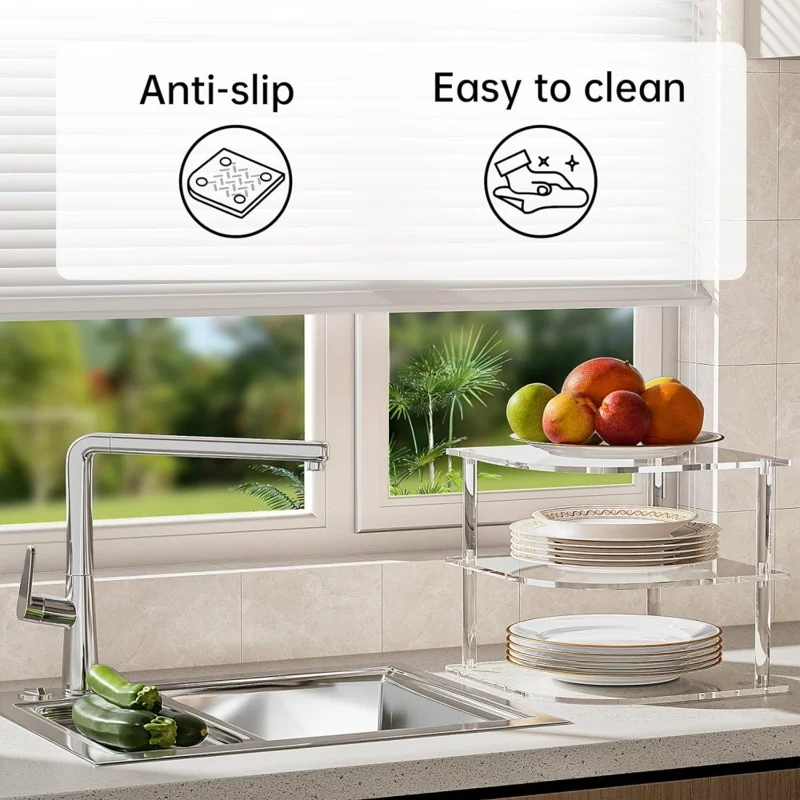 YX165 3 Tier Space Saving Acrylic Corner Organizer Kitchen Bathroom Countertop Storage Shelf