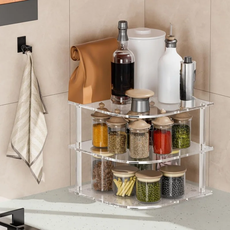 YX165 3 Tier Space Saving Acrylic Corner Organizer Kitchen Bathroom Countertop Storage Shelf