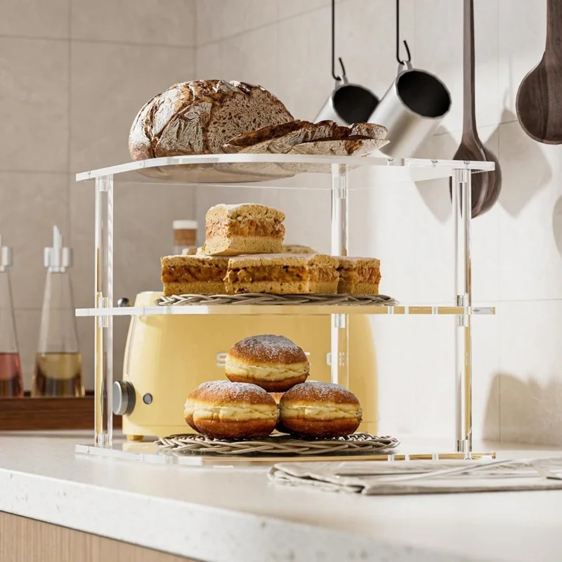 YX165 3 Tier Space Saving Acrylic Corner Organizer Kitchen Bathroom Countertop Storage Shelf