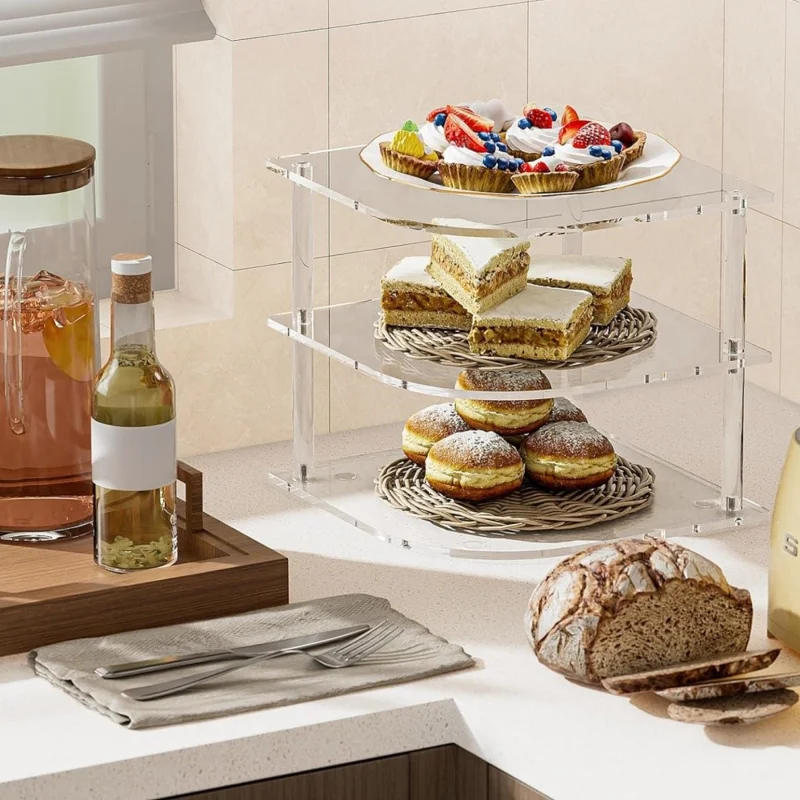 YX165 3 Tier Space Saving Acrylic Corner Organizer Kitchen Bathroom Countertop Storage Shelf