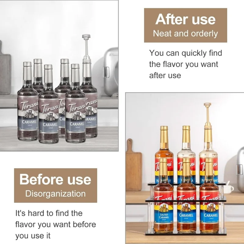 YX164 Organisateur de Bouteilles de Sirop à 2 Niveaux en Acrylique Range-Épices et Range-Vin pour Comptoir de Cuisine