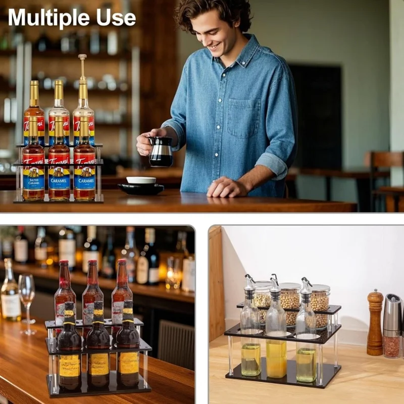 YX164 Organisateur de Bouteilles de Sirop à 2 Niveaux en Acrylique Range-Épices et Range-Vin pour Comptoir de Cuisine