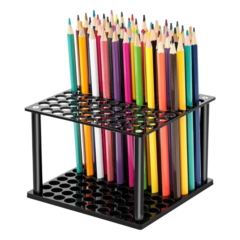 YX163 Support de rangement en acrylique pour 96 pinceaux de peinture, support organisateur pour crayons et pinceaux de calligraphie - Noir