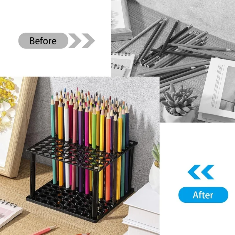 YX163 Support de rangement en acrylique pour 96 pinceaux de peinture, support organisateur pour crayons et pinceaux de calligraphie - Noir