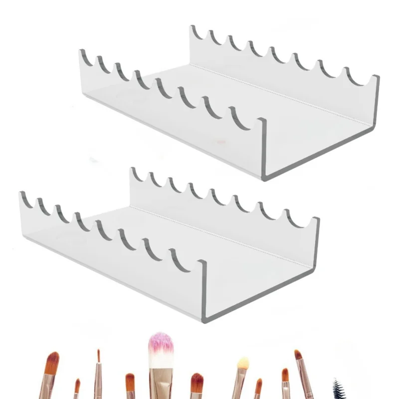 Support de rangement YX159-2 2 pièces en acrylique transparent pour pinceaux de maquillage - Organisateur de bureau pour pinceaux simples et doubles