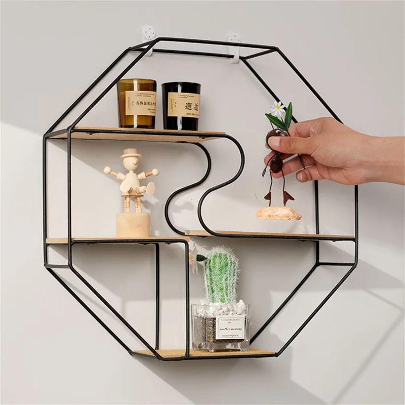 Étagère murale en métal - Support décoratif de rangement créatif pour salon et décoration intérieure - Noir