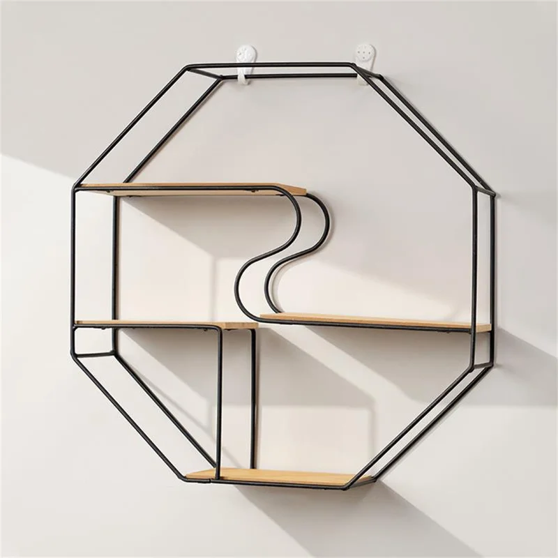 Étagère murale en métal - Support décoratif de rangement créatif pour salon et décoration intérieure - Noir