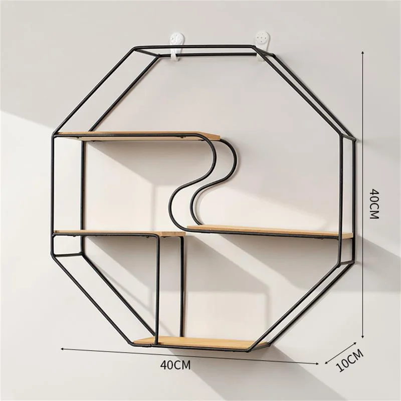 Étagère murale en métal - Support décoratif de rangement créatif pour salon et décoration intérieure - Noir