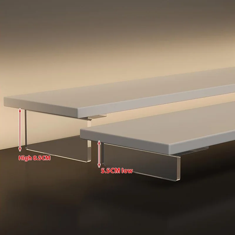 D55 40cm Length Desktop Monitor Stand Adjustable Height MDF + Acrylic Laptop Riser Storage Shelf - Black