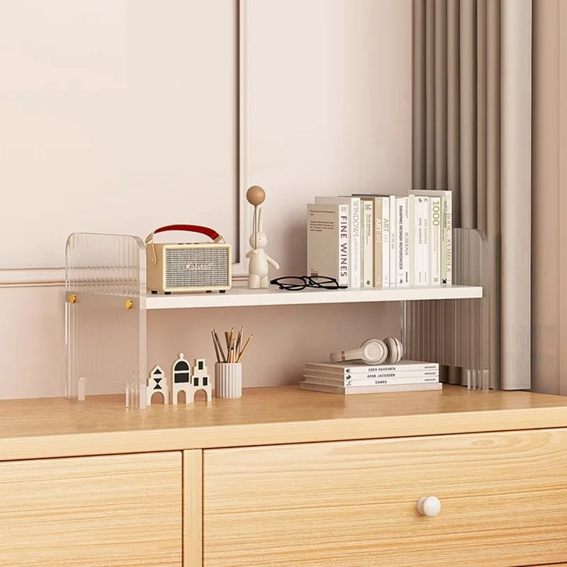 D123 Single Layer Storage Shelf Wave Texture Acrylic + MDF Desktop Organizer for Office Home - White