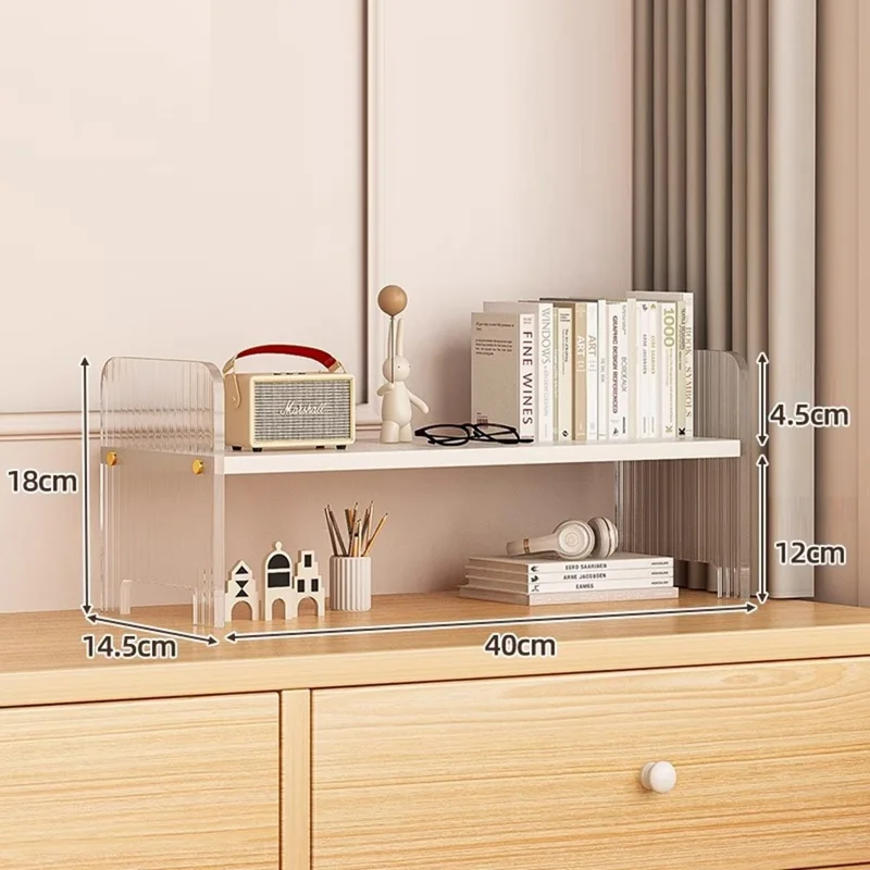 D123 Single Layer Storage Shelf Wave Texture Acrylic + MDF Desktop Organizer for Office Home - White