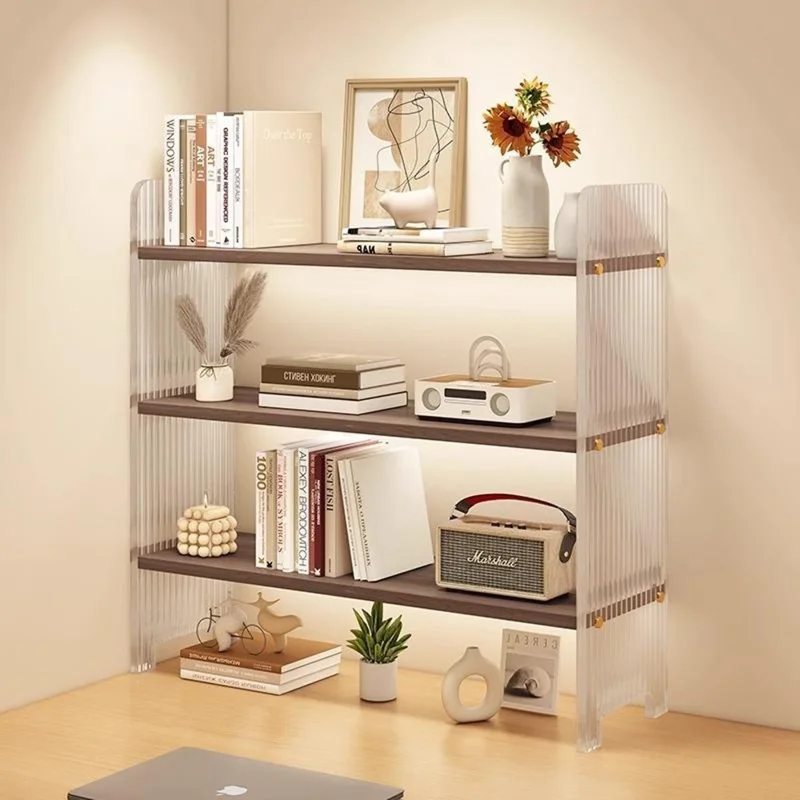 D123 Dual Layer Storage Shelf Wave Texture Acrylic + MDF Desktop Organizer for Office Home - White