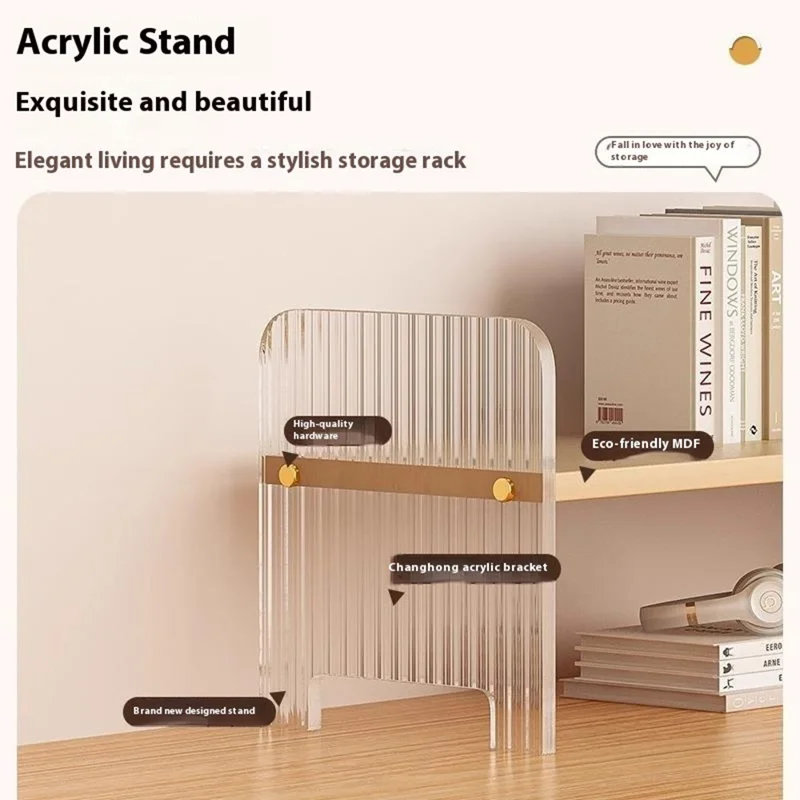 D123 Dual Layer Storage Shelf Wave Texture Acrylic + MDF Desktop Organizer for Office Home - White