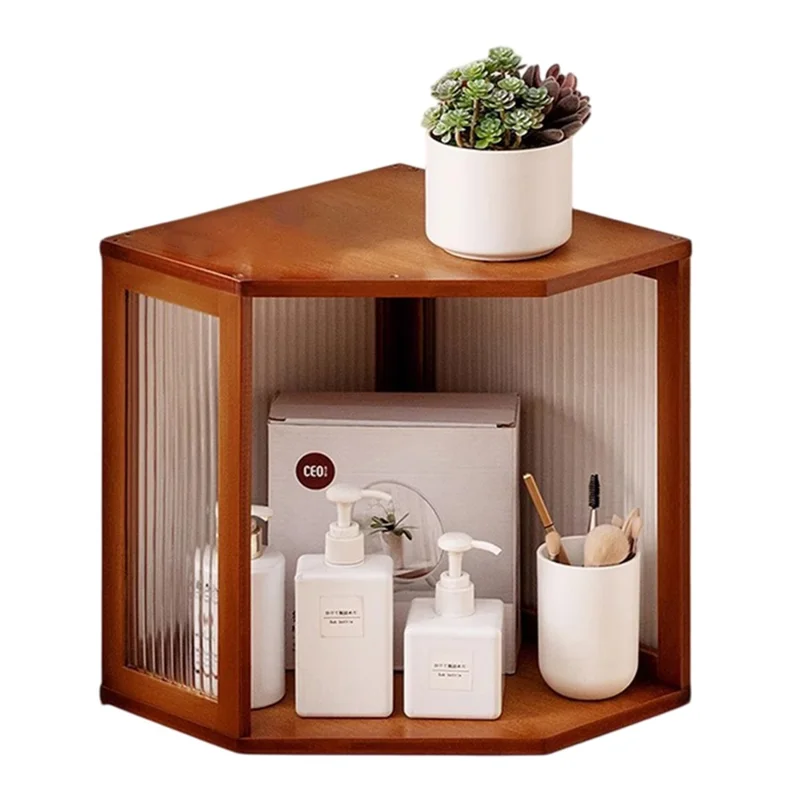 Mensola ad angolo per spazi stretti in Acrilico + Bambù con texture a righe - Organizzatore impilabile - Colore Tawny