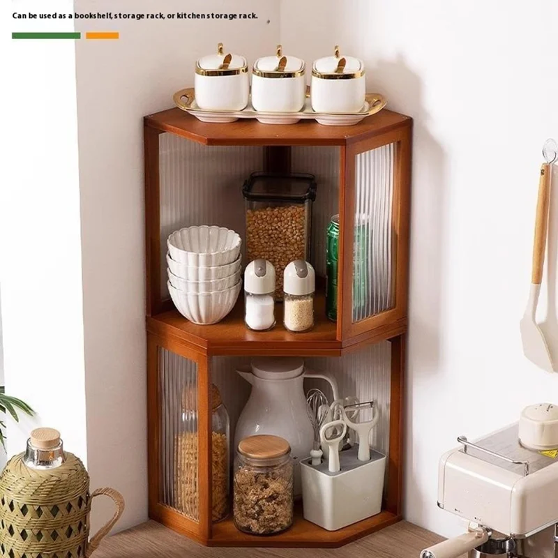 Mensola ad angolo per spazi stretti in Acrilico + Bambù con texture a righe - Organizzatore impilabile - Colore Tawny