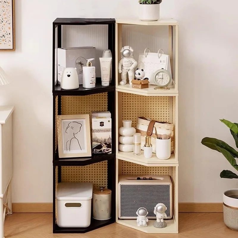 Étagère d'angle en bambou à design en maille - Table de chevet minimaliste étroite et mince - Armoire de nuit - Noir