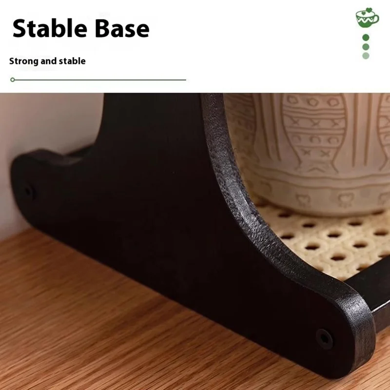 371DGNZWJ-09 60cm Length 4 Layers Tea Cup Storage Rack Bamboo Frame Imitation Rattan Countertop Organizer for Mugs - Tawny