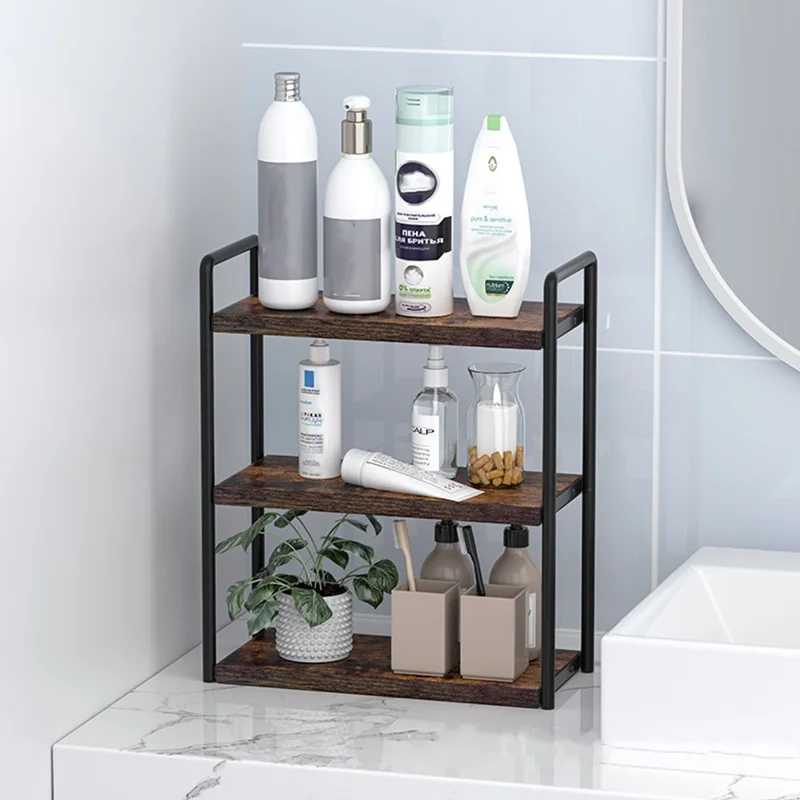 Organizador de Cocina de 3 Niveles en Madera Rústica para Especias, Café y Condimentos