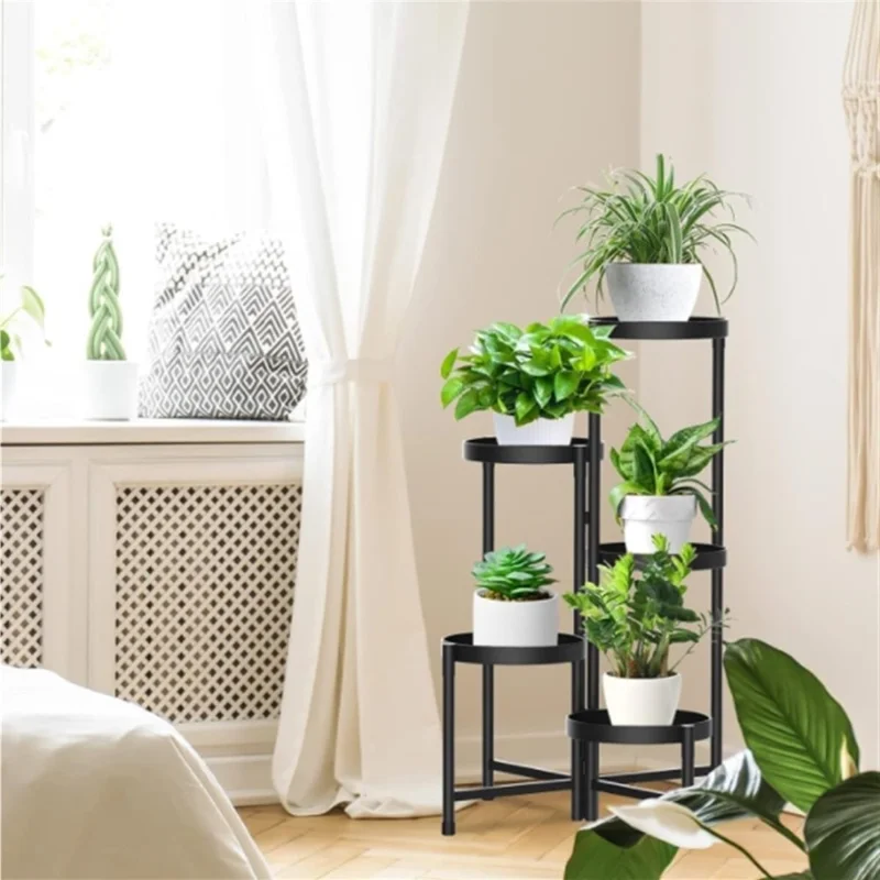 5 Tiers Foldable Plant Stand Indoor Outdoor Flower Pot Holder Metal Display Rack for Balcony Garden