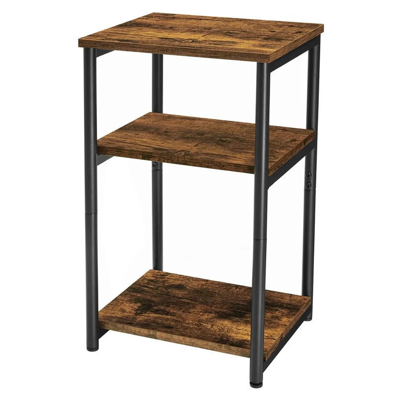 3 Tiers Bedside Sofa Side Table Wooden Storage Rack for Bedroom Living Room Organizer