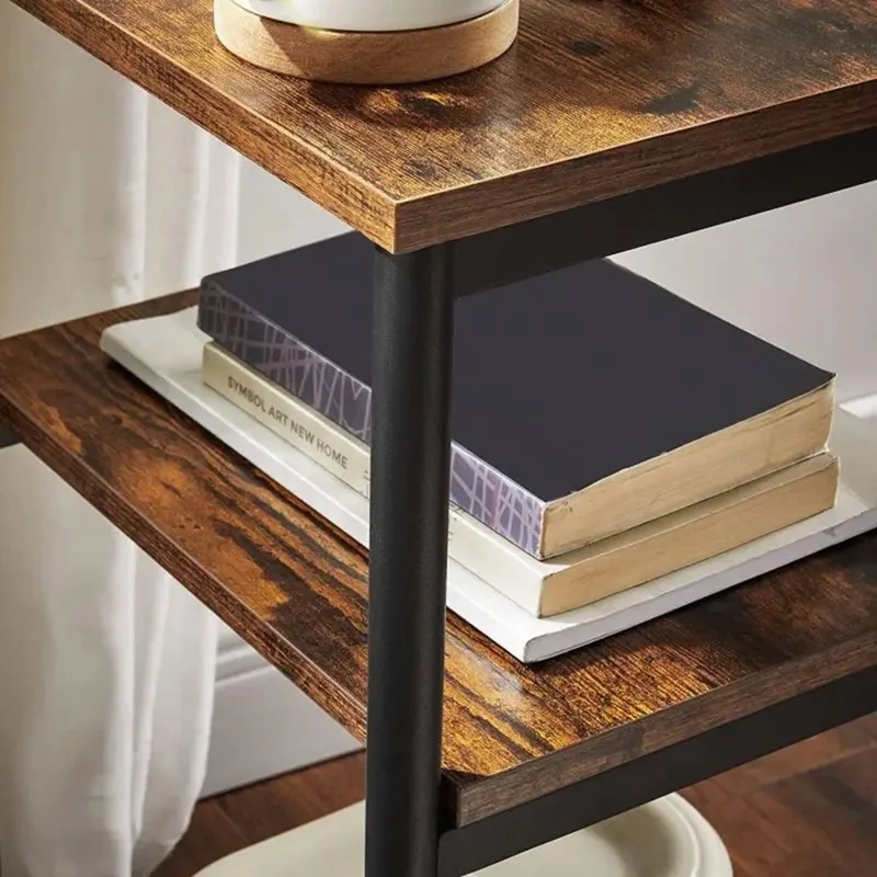 3 Tiers Bedside Sofa Side Table Wooden Storage Rack for Bedroom Living Room Organizer