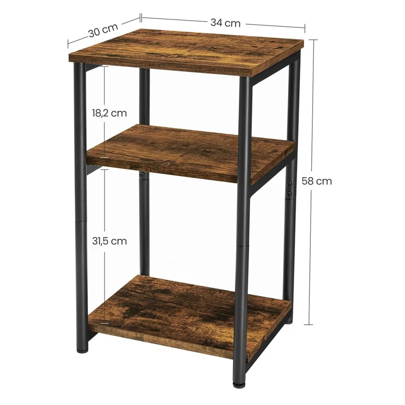 3 Tiers Bedside Sofa Side Table Wooden Storage Rack for Bedroom Living Room Organizer
