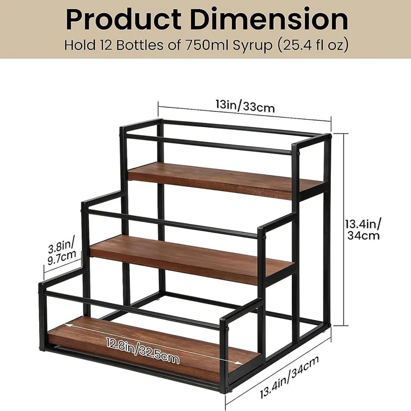 3 Tiers Desktop Organizer Display Stand Spice Rack Wooden Wine Bottle Holder for Kitchen Bar Counter