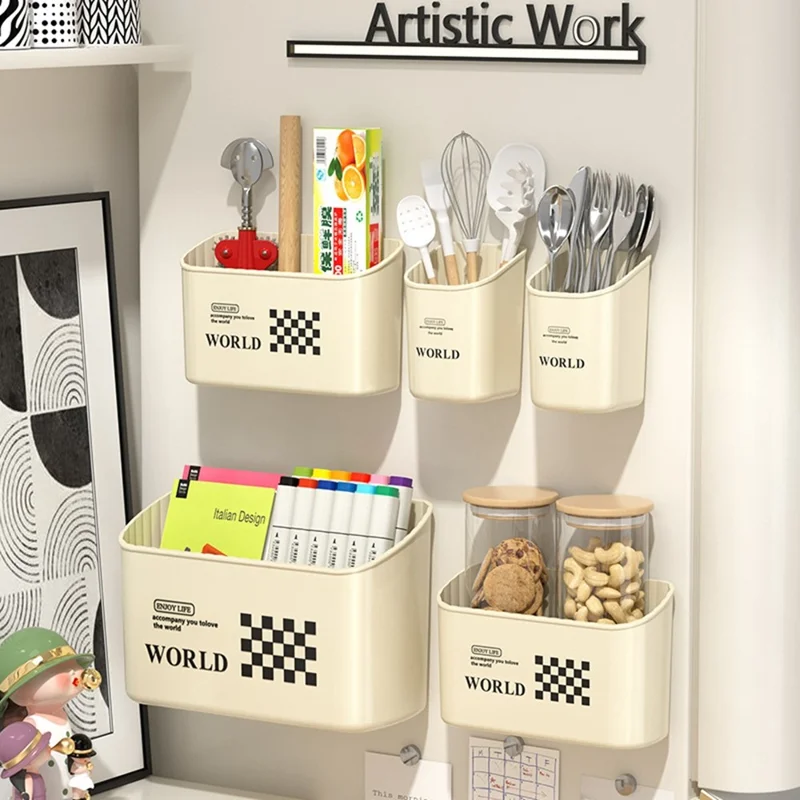 3-teiliges Set Magnetischer Kühlschrank-Aufbewahrungsbox Ohne Bohren Kunststoff Küchen-Organizer Container, L+M+M