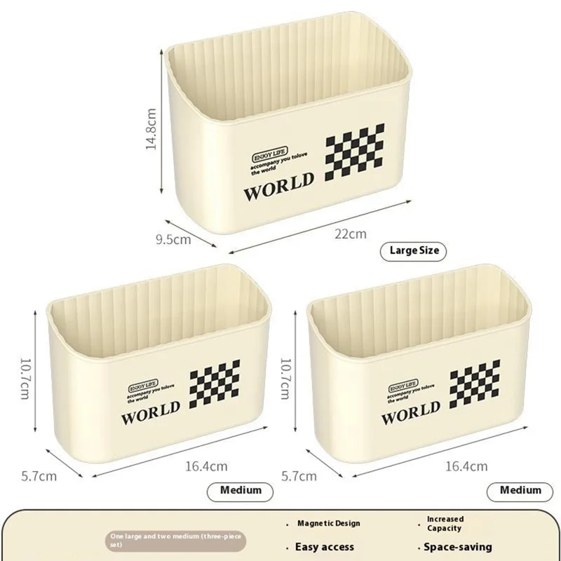 3-teiliges Set Magnetischer Kühlschrank-Aufbewahrungsbox Ohne Bohren Kunststoff Küchen-Organizer Container, L+M+M