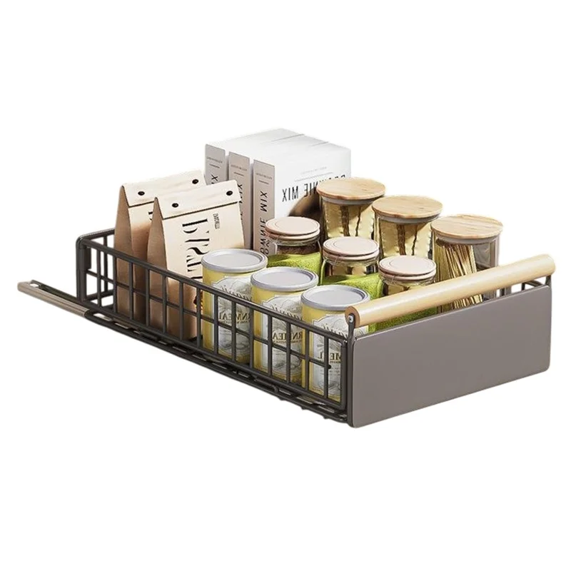 Foldable Pull Out Bowl Cup Drying Rack Carbon Steel Kitchen Organizer Sliding Rail Storage Basket, Size S - Grey