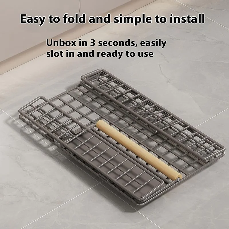 Foldable Pull Out Bowl Cup Drying Rack Carbon Steel Kitchen Organizer Sliding Rail Storage Basket, Size S - Grey