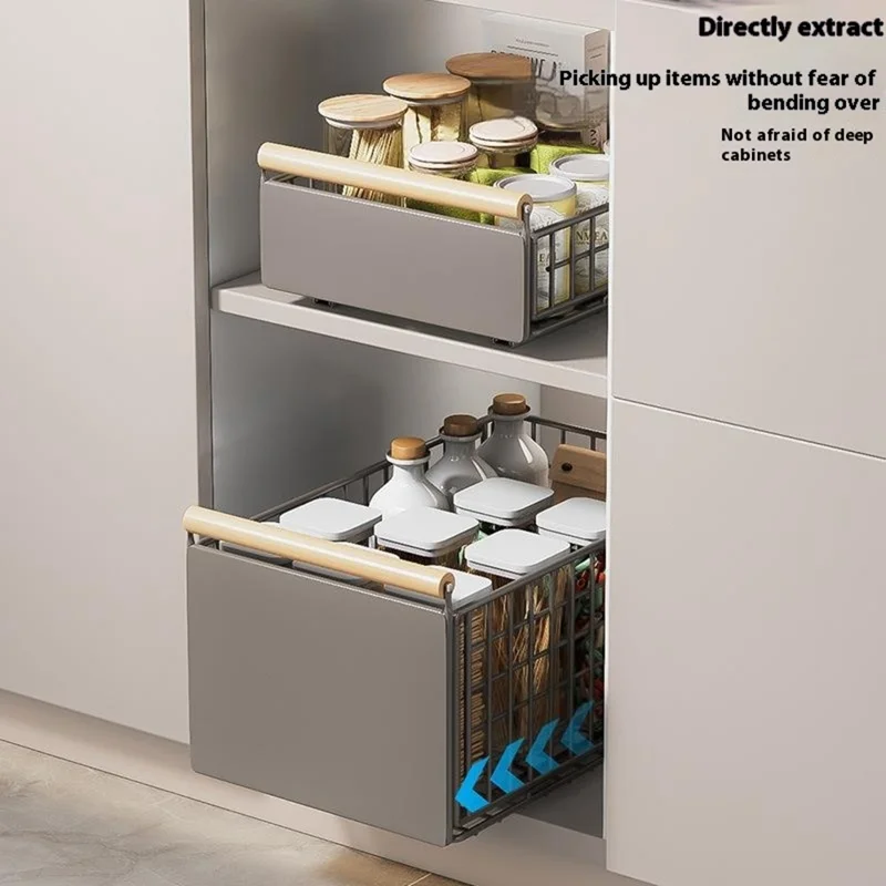 Foldable Pull Out Bowl Cup Drying Rack Carbon Steel Kitchen Organizer Sliding Rail Storage Basket, Size S - Grey