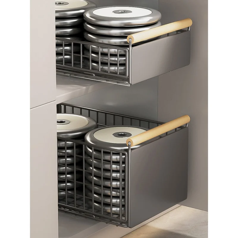 Foldable Pull Out Bowl Cup Drying Rack Carbon Steel Kitchen Organizer Sliding Rail Storage Basket, Size S - Grey