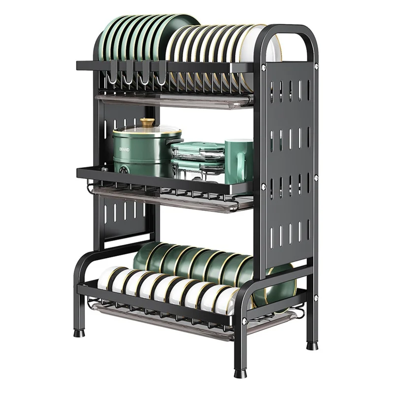 3-Tier Kitchen Dish Drying Rack Carbon Steel Organizer Utensil Holder Countertop Storage Shelf