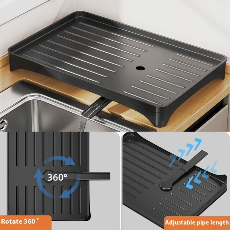 Carbon Steel Foldable Dish Rack Kitchen Countertop Organizer with Cutlery Holder Cutting Board Holder Drip Tray