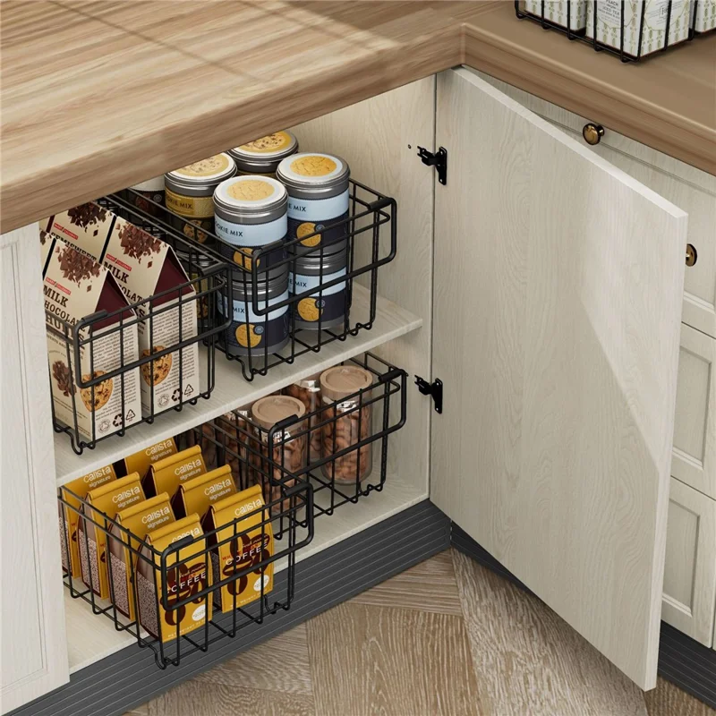 3 Pièces Panier de Rangement en Acier au Carbone pour Organisateur de Tiroir de Réfrigérateur de Cuisine avec Poignée