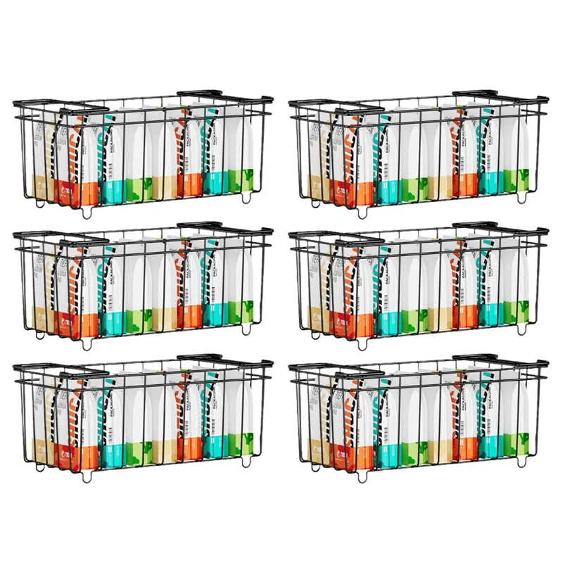 6Pcs Carbon Steel Storage Basket for Kitchen Cabinet Fridge Organizer Drawer with Handle