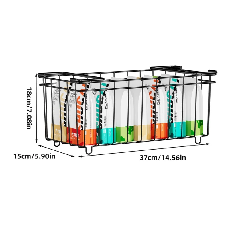 6Pcs Carbon Steel Storage Basket for Kitchen Cabinet Fridge Organizer Drawer with Handle