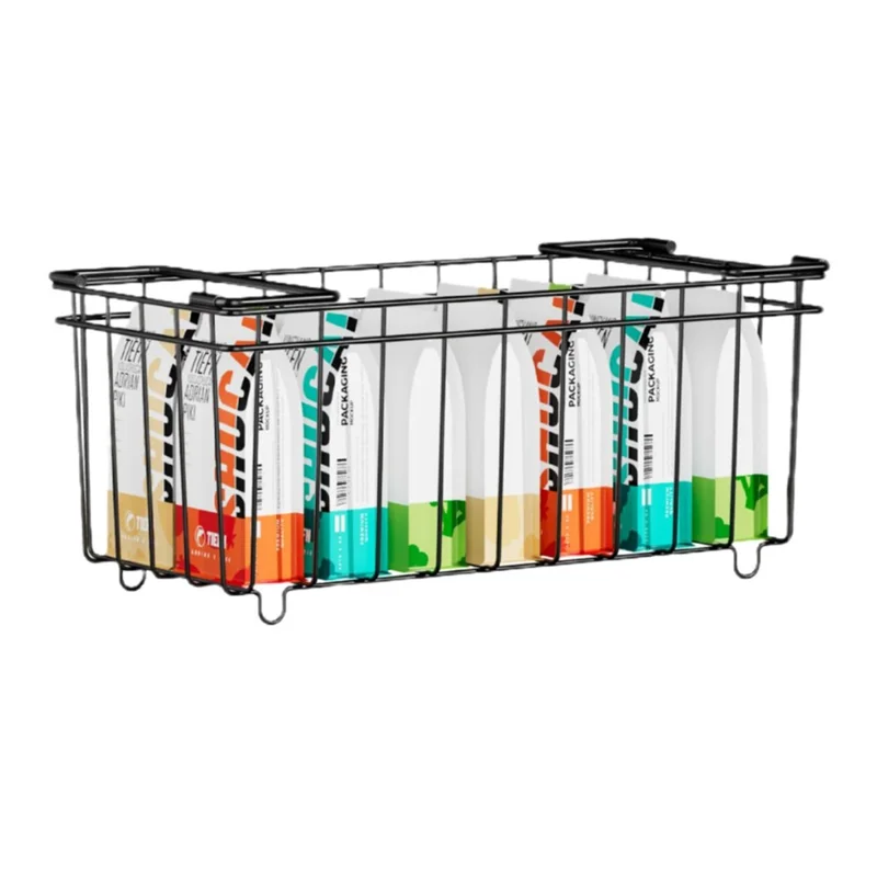 6Pcs Carbon Steel Storage Basket for Kitchen Cabinet Fridge Organizer Drawer with Handle