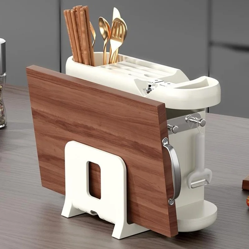 Organisateur de cuisine multifonctionnel pour rangement des couteaux, baguettes, planches à découper avec affûteur - Vert noirâtre