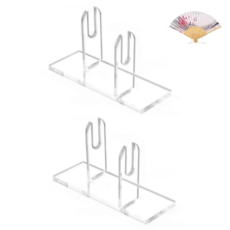 168-2 2Pcs Folding Fan Transparent Acrylic Display Stand Desktop Holder Storage Rack