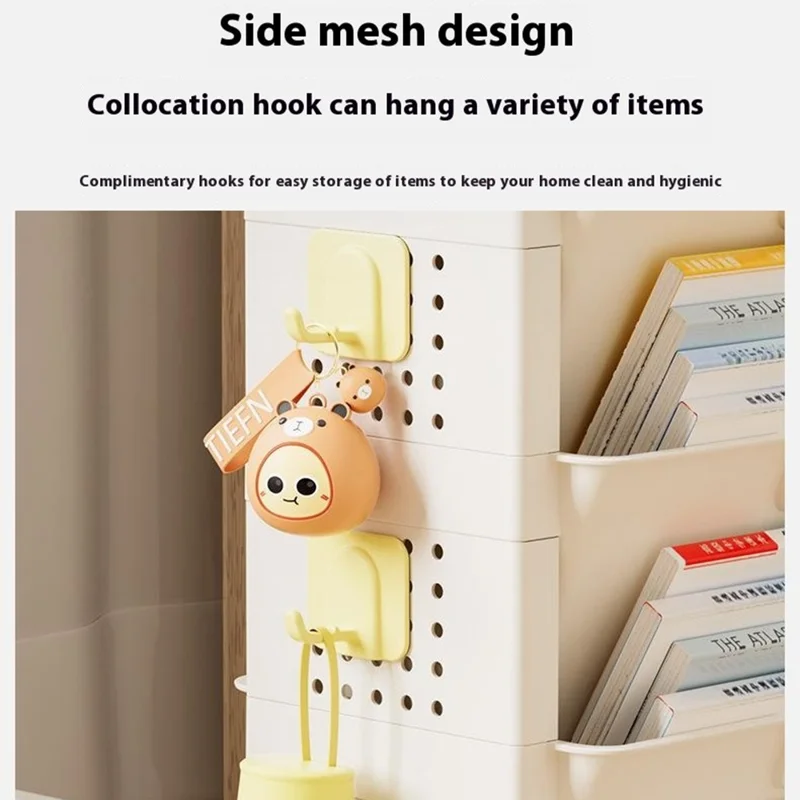 3-Tier Classroom Desk Side Book Storage Rack PP Stationery Organizer without Drawer and Wheels