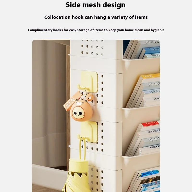 Estante de armazenamento de livros lateral de mesa de sala de aula móvel Organizador de papelaria de 3 níveis com gaveta e rodas