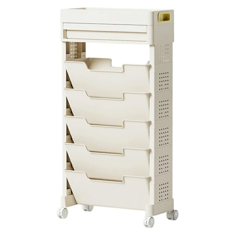 Étagère mobile de rangement pour livres de classe à 5 niveaux, organisateur de papeterie en PP avec tiroir et roulettes
