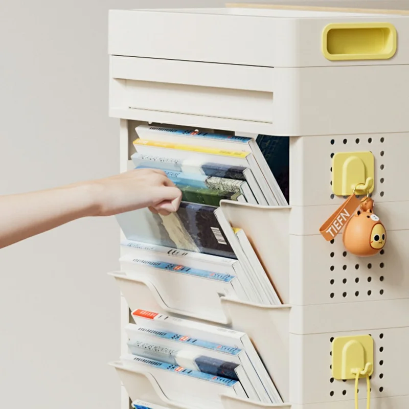 Étagère mobile de rangement pour livres de classe à 5 niveaux, organisateur de papeterie en PP avec tiroir et roulettes