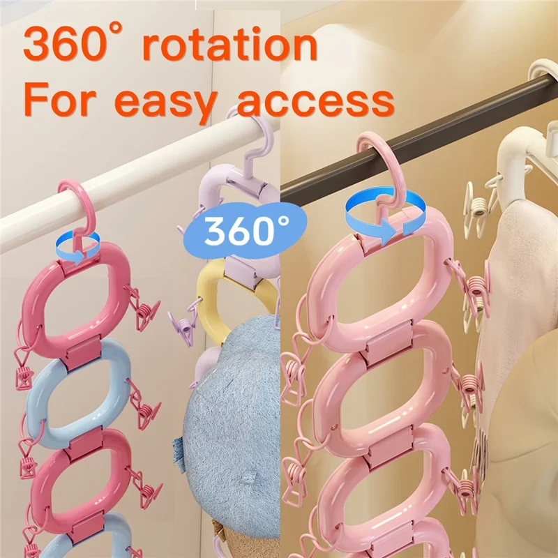 6 Rings Multipurpose Plastic Hanger Rack for Clothes Hats Space Saving Closet Organization - Light Purple+Yellow