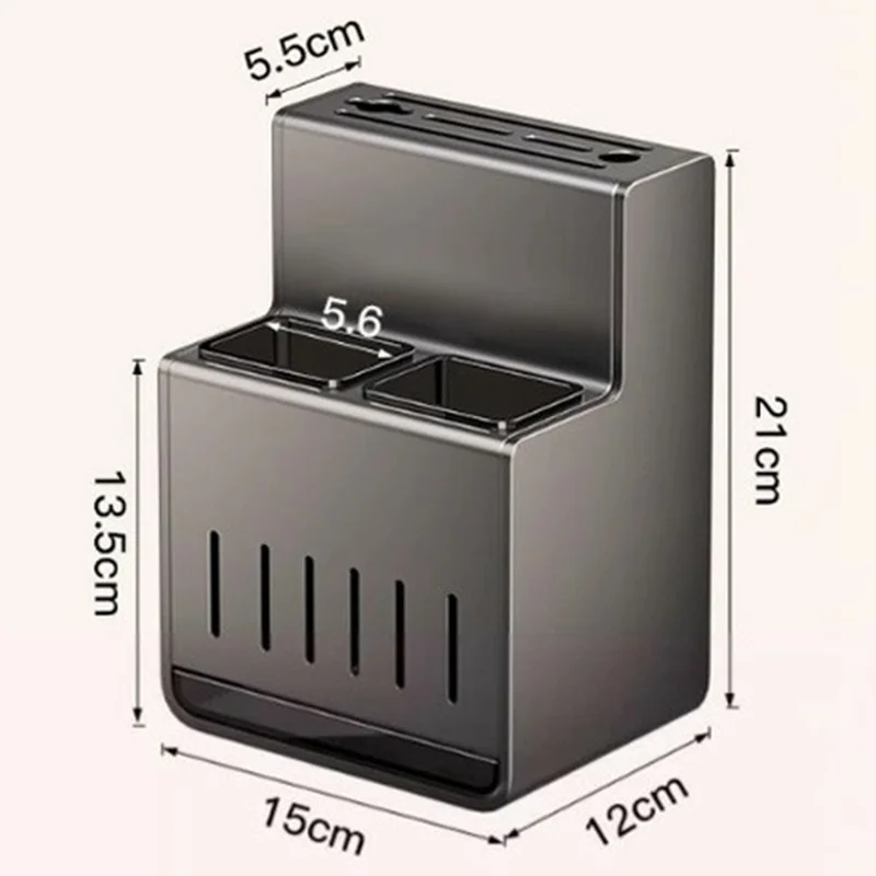 Organizador de utensilios de cocina Espacio Aluminio + ABS Montaje en pared sin taladrar Soporte para cuchillos Tenedor Cuchara Estante de almacenamiento - Gris